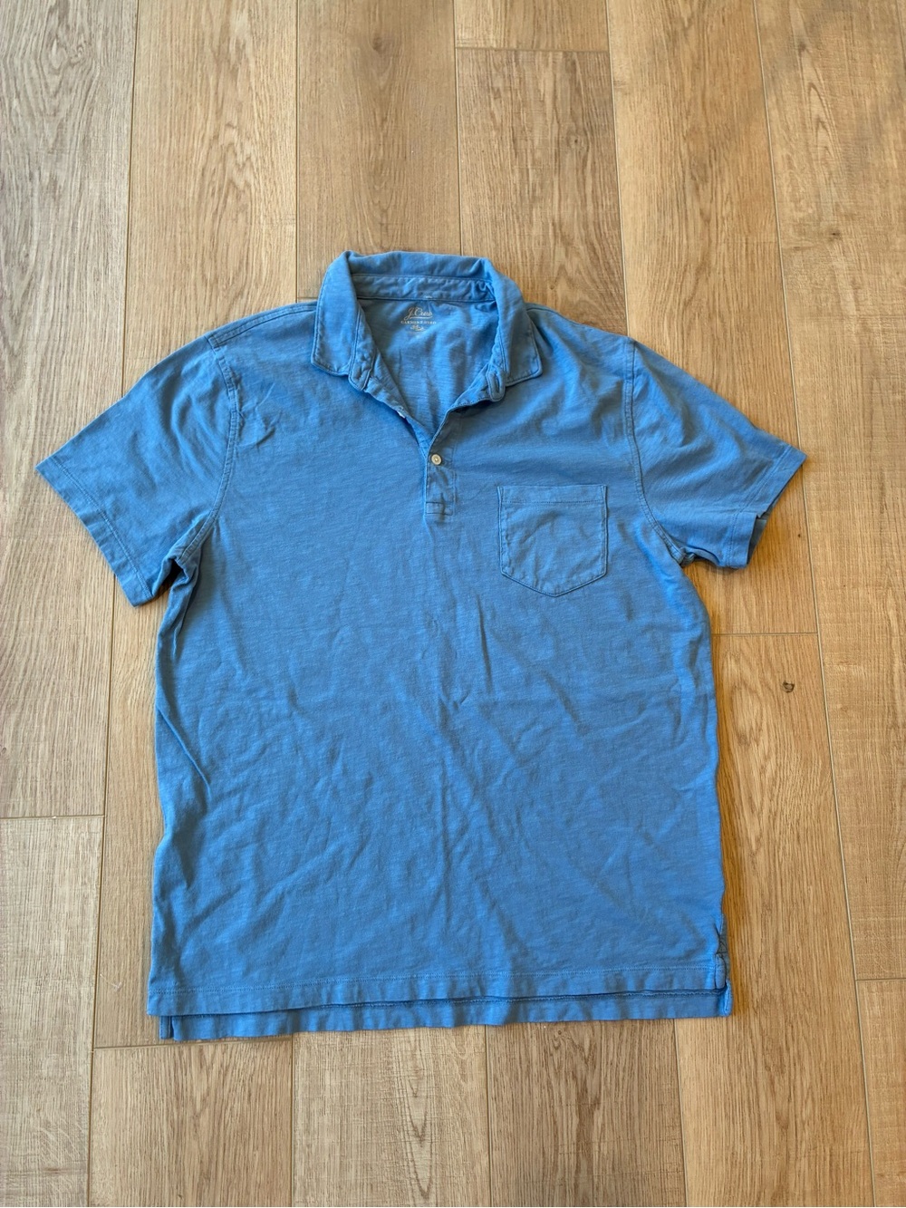 J Crew Blue garment dyed Men’s Short-Sleeve Polo Shirt chest pocket cotton XL
